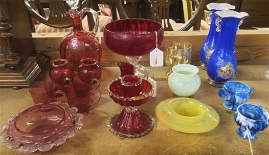 Collection of Victorian cranberry glass and sundry other coloured glassware